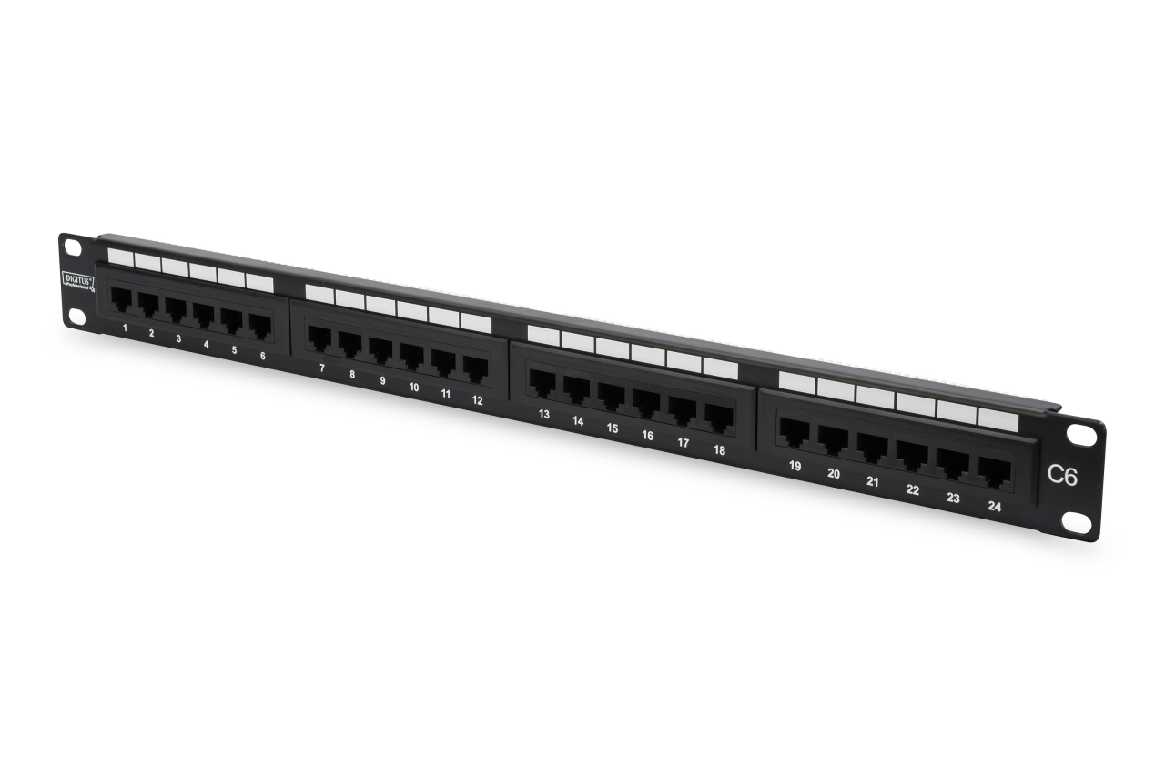 DIGITUS DN-91624U 19 INCH 24 PORT CAT6 UTP PATCH PANEL, 8P8C 50 μ (MİKRON), ALTIN KONTAK, ZIRHSIZ PATCH PANEL