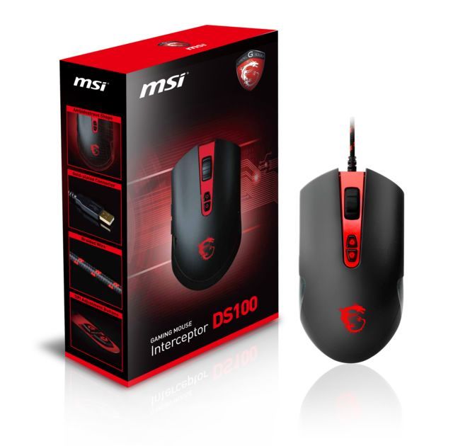 MSI GG INTERCEPTOR DS100 GAMİNG MOUSE 3.500 DPI LAZER SENSÖR ÖRGÜ KABLO ALTIN KAPLAMA USB BAĞLANTILI OYUNCU FARESİ