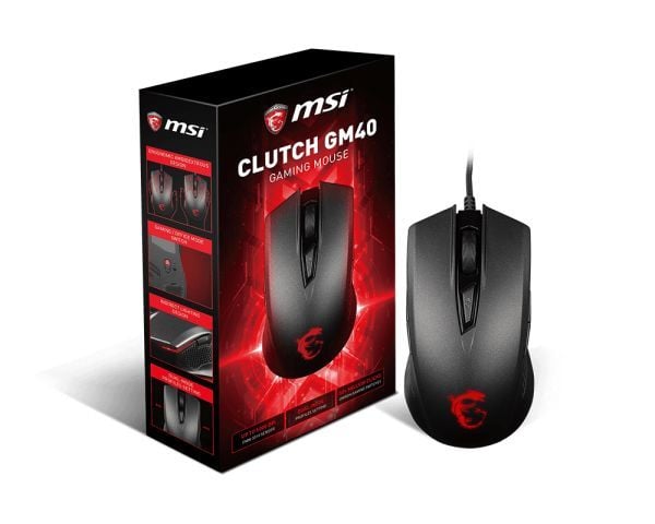 MSI GG CLUTCH GM40 BLACK GAMİNG MOUSE 5.000 DPI PİXART PMW3310 OPTİK SENSÖR OMRON SWİTCH KIRMIZI LED ÖRGÜ KABLO ALTIN KAPLAMA USB BA