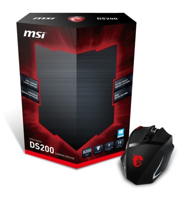 MSI GG INTERCEPTOR DS200 GAMİNG MOUSE 8.200 DPI LASER SENSÖR RGB LED ÖRGÜ KABLO ALTIN KAPLAMA USB BAĞLANTILI OYUNCU FARESİ