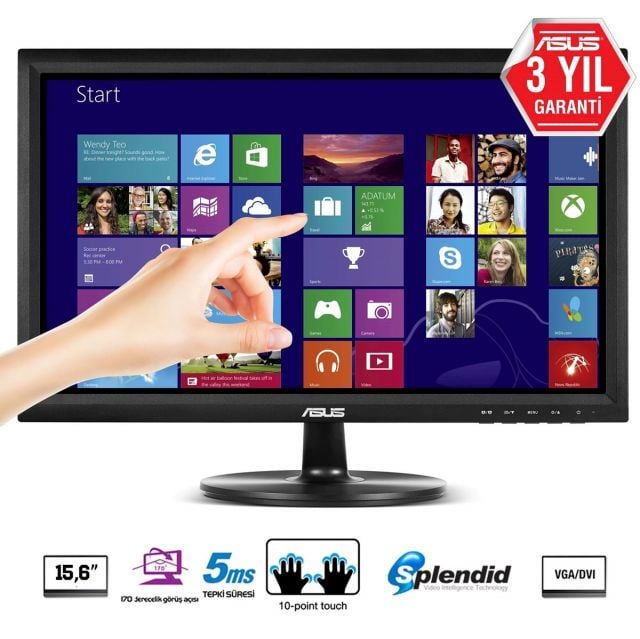 15.6 ASUS VT168H LED 10MS HDMI 1366x768 3YIL VGAVESA 10 Parmak Dokunmatik EyeCare MONİTÖR