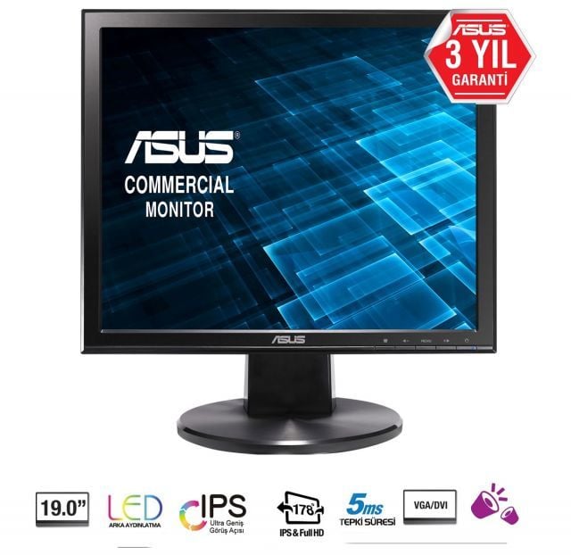 19 Kare ASUS VB199TL IPS 1280x1024 5ms 3YIL DVI,VGA MM VESA, EyeCare, Yükseklik ayarlanabilir