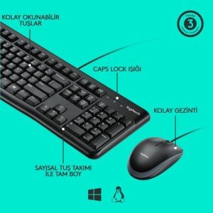 LOGITECH MK120 KLAVYE MOUSE SET Q TR SİYAH