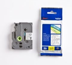 BROTHER P-TOUCH TZE-135 TZE-TAPE 12MM ŞEFFAF ÜZERİNE BEYAZ LAMİNASYONLU ETİKET