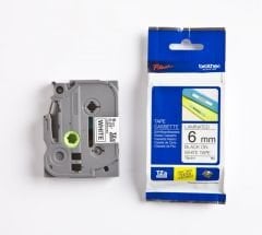 BROTHER P-TOUCH TZE-211 TZE-TAPE 6MM BEYAZ ÜZERİNE SİYAH LAMİNASYONLU ETİKET