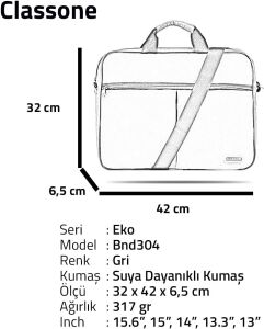 Classone 15.6'' Eko Serisi book El Çantası GriNote