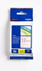 BROTHER P-TOUCH TZE-132 TZE-TAPE 12MM ŞEFFAF ÜZERİNE KIRMIZI LAMİNASYONLU ETİKET