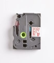 BROTHER P-TOUCH TZE-132 TZE-TAPE 12MM ŞEFFAF ÜZERİNE KIRMIZI LAMİNASYONLU ETİKET