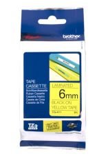 BROTHER P-TOUCH TZE-611 TZE-TAPE 6MM SARI ÜZERİNE SİYAH LAMİNASYONLU ETİKET