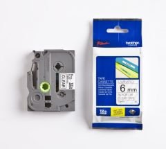 BROTHER P-TOUCH TZE-111 TZE-TAPE 6MM ŞEFFAF ÜZERİNE SİYAH LAMİNASYONLU ETİKET