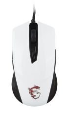 MSI GG CLUTCH GM40 WHİTE GAMİNG MOUSE 5.000 DPI PİXART PMW3310 OPTİK SENSÖR OMRON SWİTCH KIRMIZI LED ÖRGÜ KABLO ALTIN KAPLAMA USB BA